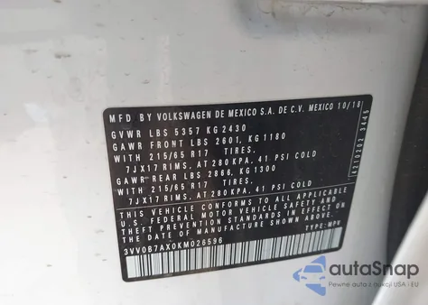 2019 Volkswagen Tiguan 2.0T S from USA, damaged, VIN 3VV0B7AX0KM026596